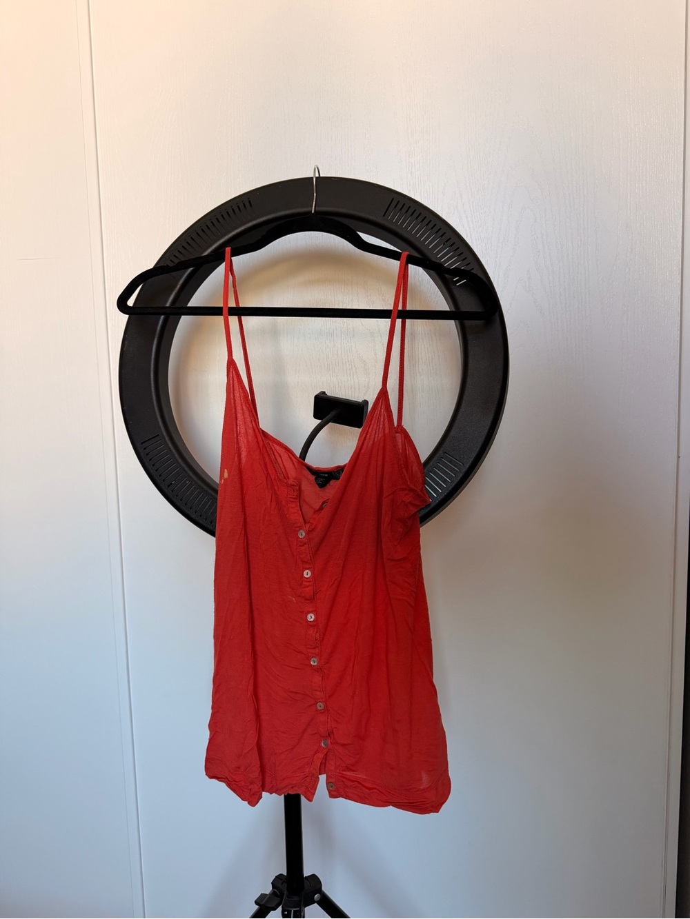 Women's Orange-Red Button-Front Spaghetti Strap Top